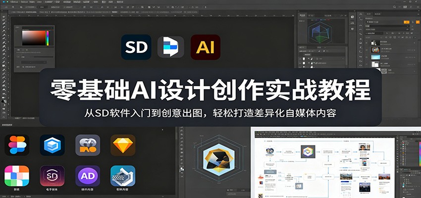 零基础AI设计创作实战教程：从SD软件入门到创意出图，轻松打造差异化自媒体内容-九九网创