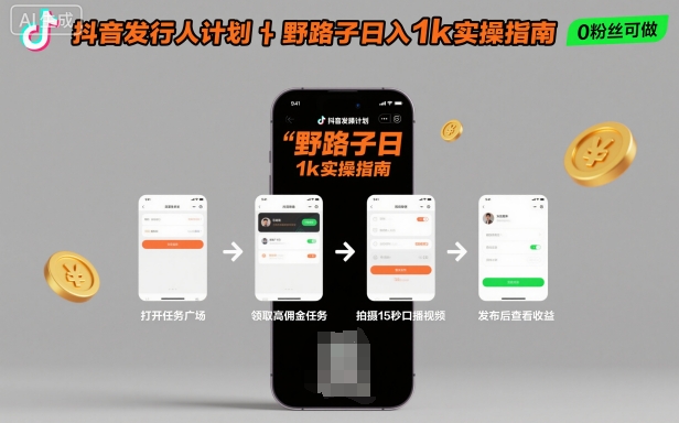 抖音发行人计划全新野路子玩法，随时随地，只要有手机，就能操作，日入1k+【揭秘】-九九网创