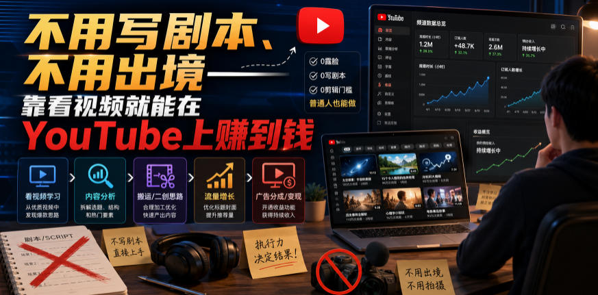 不用写剧本、不用出境——靠看视频就能在YouTube上賺到钱【原创双语字幕】-九九网创