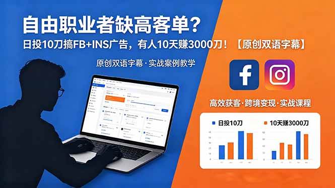 （18489期）自由职业者缺高客单？日投 10 刀搞 FB+INS 广告，有人 10 天赚 3000 刀！【原创双语字幕】-九九网创
