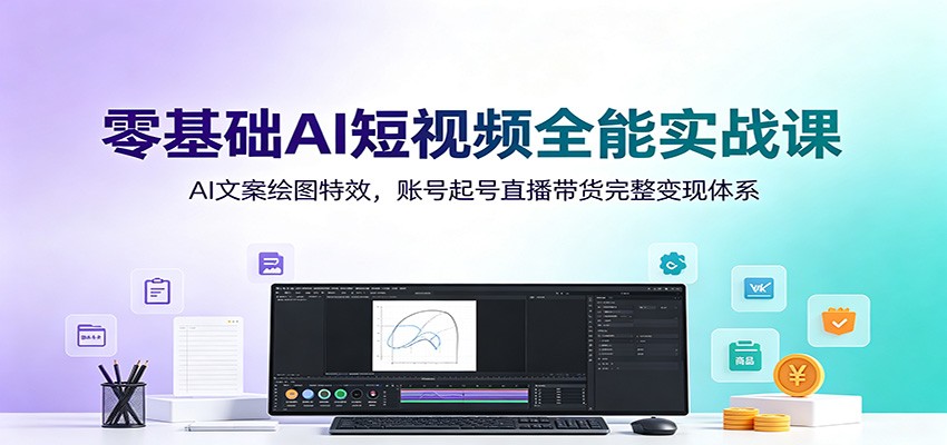 零基础AI短视频全能实战课：AI文案绘图特效，账号起号直播带货完整变现体系-九九网创