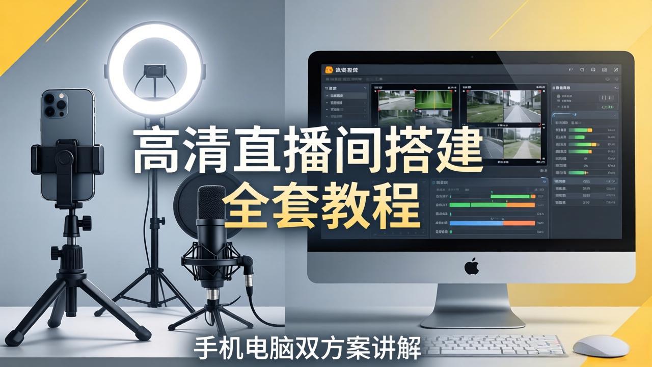 高清直播间搭建全套教程，手机电脑双方案讲解，设备选型调试多机位实操教学-九九网创