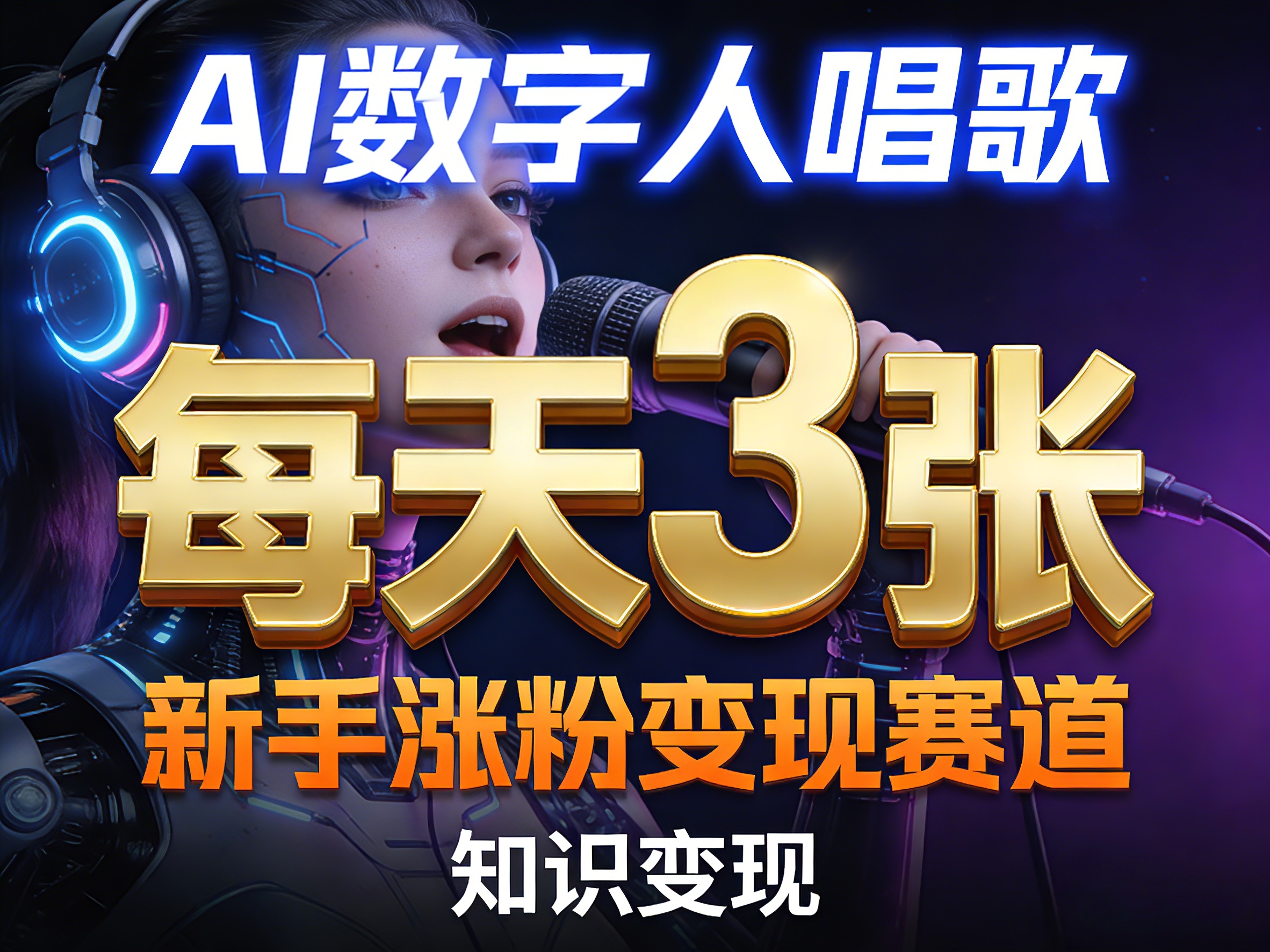 AI数字人唱歌，新手涨粉变现赛道，每天3张和知识付费，副业必备-九九网创