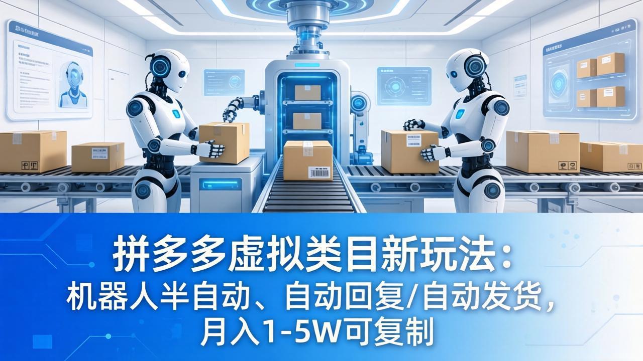 拼多多虚拟类目新玩法：机器人半自动、自动回复 /自动发货，月入 1-5W 可复制-九九网创