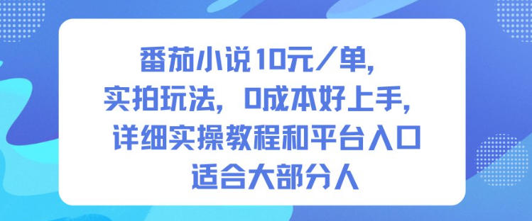 番茄小说10米每单，实拍玩法，0成本好上手，详细实操教程和平台入口适合大部分人-九九网创