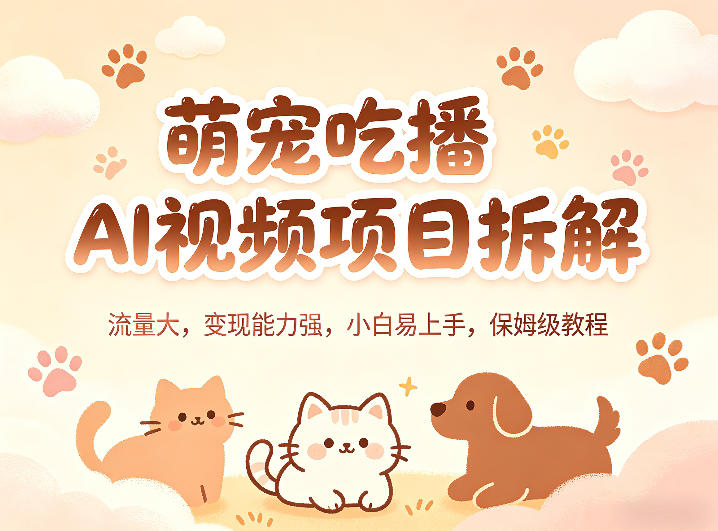 萌宠吃播AI视频项目拆解，流量大，变现能力强，小白易上手，保姆级教程-九九网创