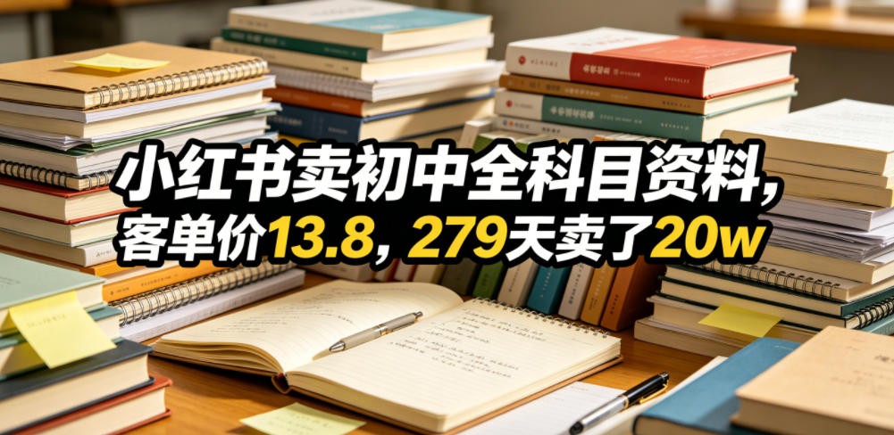 小红书卖初中全科目资料,客单价13.8,279天卖了20w-九九网创