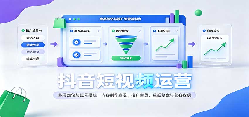 抖音短视频运营：账号定位与账号搭建，内容制作宣发，推广带货、数据复盘与获客变现-九九网创