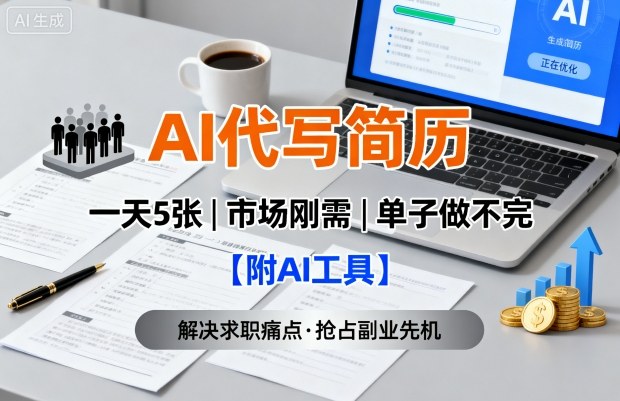AI代写简历，一天5张，今年找工作难，市场刚需，单子做不完【附AI工具】-九九网创