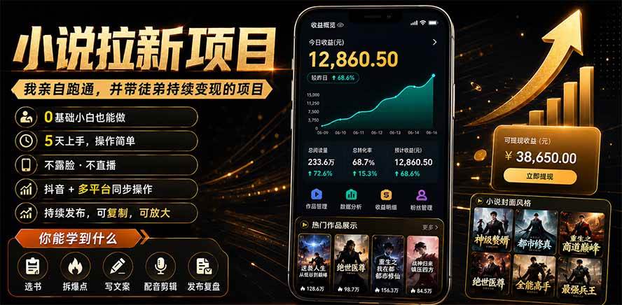 (19379期)抖音及多平台小说拉新项目:我亲自跑通并持续带徒弟实操|0基础小白5天上手快速变现-九九网创