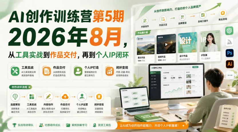 AI创作训练营第5期2026年8月，从工具实战到作品交付，再到个人IP闭环(更新0910)-九九网创
