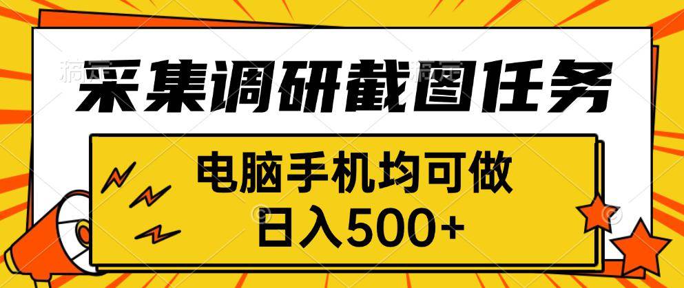 （15868期）采集，调研，截图任务，电脑手机均可做，日入500+-九九网创